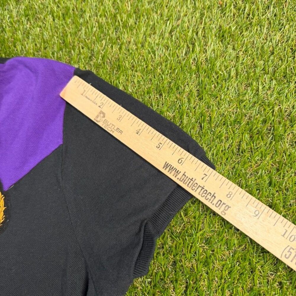 Vtg Ralph Lauren Black & Purple Colorblock Skinny Polo Womens XL Crest Preppy - Picture 7 of 11